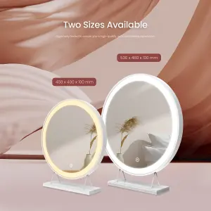 EMKE LED Hollywood Vanity Mirror 480mm Round Makeup Mirror Dressing Table with Dimmable and 3 Colors, White