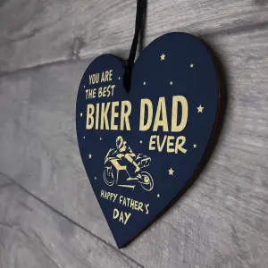 Red Ocean Motorbike Biker Bike Gift Fathers Day Gift for Dad Daddy Wooden Heart Hanging Sign