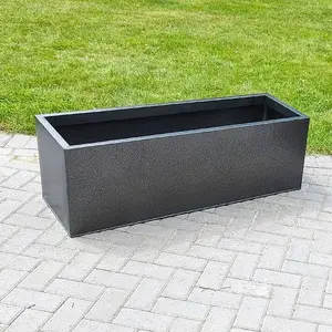 120cm Zinc Silver & Black Textured Trough Planter