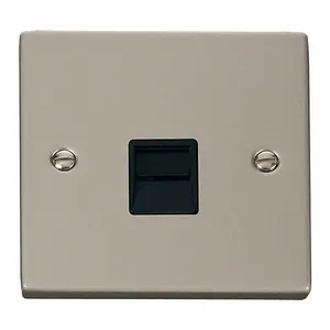 Pearl Nickel Master Telephone Single Socket - Black Trim - SE Home