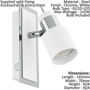 2 PACK Wall Light Colour Chrome Plated & White Rocker Switch GU10 1x5W Included