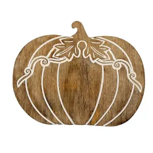 Something Different Carved Pumpkin Wooden Decoration Brown/White (One Size)