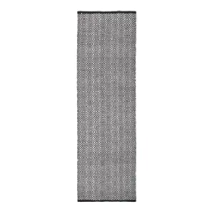 Homescapes Trance Black and White Diamond Pattern Recycled Fibre Rug, 66 x 200 cm