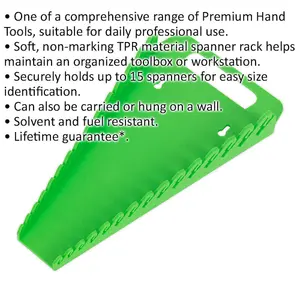 15 Spanner GREEN TPR Sharks Teeth Tool Rack for Drawer and Wall Mounting - Perfect for Tool Organization