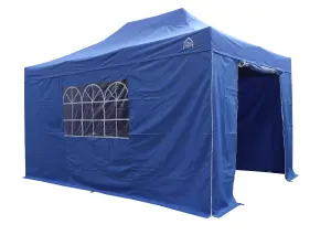 All Seasons Gazebos 3x4.5 Full Waterproof Pop Up Gazebo with 4 Heavyweight Side Panels and Accessories Royal Blue