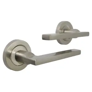 UNO Door Handle Modern Satin Nickel Lever on Rose Internal Handles + 64mm Latch & Hinges