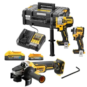 Dewalt DCK2052H1E1T 18v XR Brushless Powerstack Combi + Impact Driver + Grinder