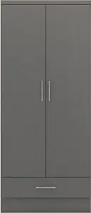 Nevada 2 Door 1 Drawer Wardrobe in 3D Effect Grey