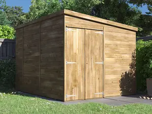 Dunster House Wooden Shed Garden Storage 2.4m x 3m Pressure Treated Overlord Pent Window