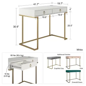 Camila Writing Desk in White / Golden