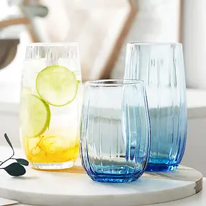 Queensway Home & Dining Combopack of 380/500ml 12 Pcs Linka Light Blue Coloured Glassware Cup Tall Short Cocktail Tumblers Sets