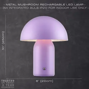 Modern Rechargeable Mushroom Table Lamp in Mat Lilac with Touch Dimmer Button