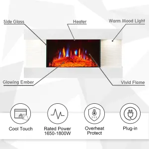 FLAMEKO Atacama 32"/82cm Wall Mounted Fireplace All-in-One with Downlights and Remote Control 1.8kW Heater in White