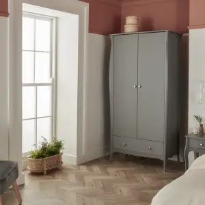 Lautner Contemporary Satin grey MDF & pine 1 Drawer Double Wardrobe (H)1920mm (W)965mm (D)450mm