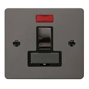 Flat Plate Black Nickel 13A Fused Ingot Connection Unit Switched With Neon - Black Trim - SE Home