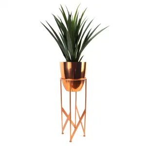 90cm Copper Planter with Artificial Yukka Plant