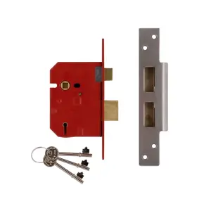 UNION 2234E 5 Lever BS Mortice Sashlock Satin Chrome Finish 67mm 2.5in Visi