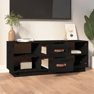 Berkfield TV Cabinet Black 100x34x40 cm Solid Wood Pine