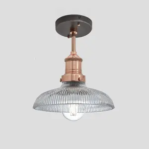 Industville Brooklyn Glass Dome Flush Mount, 8 Inch, Copper Holder