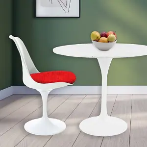 Tulip Set - Marble Medium Circular Table and Two Chairs with Textured Cushion Red