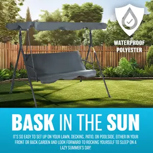 3 Seater Garden Swing Chair Seat Hammock Swinging Metal Bench Grey Furniture Outdoor