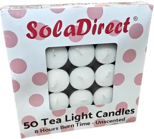 8-Hour Tea Lights Candles, 50 Pack, Long Burning Tealights Candle, Unscented White Tea Lights - Ideal Night Light Candles