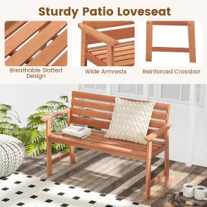 Costway Patio Hardwood Bench Outdoor Loveseat Backyard Wood 2-Seat Chair