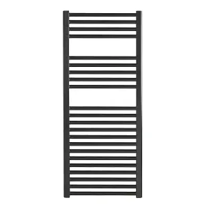 Bray Heated Towel Rail For Central Heating, Straight, Black - W500 x H1000 mm