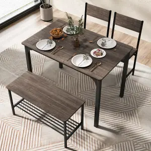 Costway 4-Piece Dining Table & Chair Bench Set Industrial Gathering Table Kitchen Set