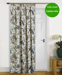 Home Curtains Kensington Fully Lined Botanical 45w x 84d" (114x213cm) Blue Door Curtain (1)