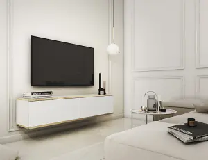 Elegant Oro Floating TV Cabinet H300mm W1350mm D320mm in White Matt - Bright and Modern Centerpiece