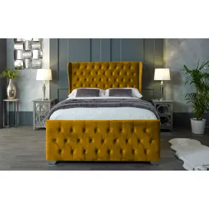 Colleen Plush Velvet Mustard Bed Frame