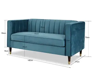 Thomas Velvet Fabric 2 Seater Sofa, Blue