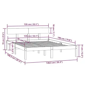 Berkfield Bed Frame Black Solid Wood Pine 135x190 cm Double