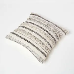 Homescapes Fyn Handwoven Braided Beige & Grey Kilim Cushion 45 x 45 cm