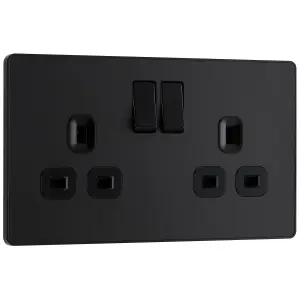 British General Double 13A Matt Black Switched socket & Black inserts