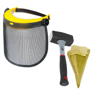 SPARES2GO Log Splitting Safety Kit (Splitter Maul Wedge + 4lb Lump Hammer + Mesh Visor Shield)