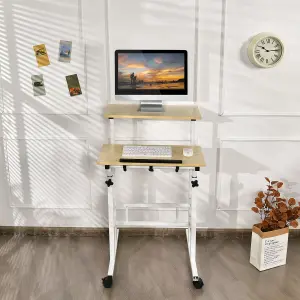 Costway 2-Tier Adjustable Standing Desk Mobile Sit Stand computer Desk on Wheels