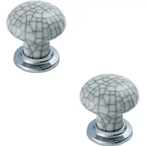 2x Porcelain Mushroom Cupboard Door Knob Glaze Design Polished & Matt Chrome