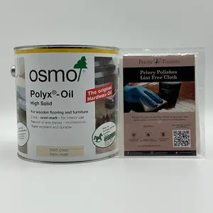 Osmo Polyx Oil Clear Semi-Matt 2.5 Litre (3065) & Free Priory Polishes Lint Free Cloth