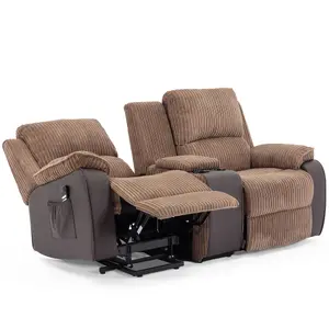 Postana Single Motor Rise Recliner 2 Seater Jumbo Cord Drinks Console Mobility Sofa (Brown)