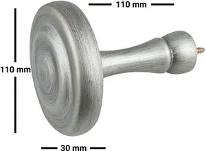 A.Unique Home Ribbed Wooden Curtain Pole with Rings and Fittings - 35mm - 11cm - Antique Silver