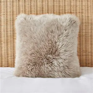 Dorma Natural Sheepskin Square Cushion, Animals, Natural