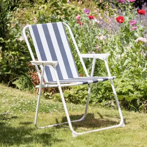 Harbour Housewares - Folding Metal Beach Chairs - Blue Stripe - Pack of 6