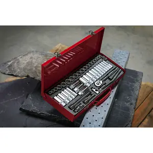 45 PACK Socket Set - 3/8" Met & Imp Square Drive - 6 Point Socket Ratchet Handle