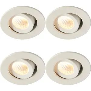 4 PACK Micro Adjustable Ceiling Downlight - 4W Warm White LED - Matt White