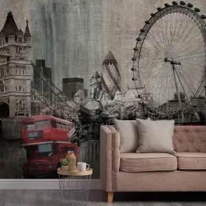 Grandeco London City Montage 7 panel Textured Mural,  2.8 x 3.71m