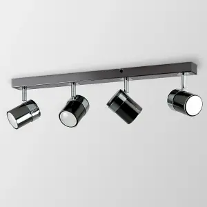 ValueLights Rosie Modern 4 Way Straight Bar Ceiling Spotlight Fitting Black Chrome Finish