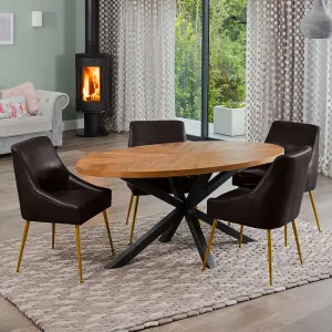 Dosenna Oval Dining Table Set with 4 Lograto Faux Leather Chairs - Brown