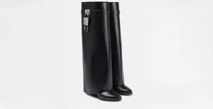 Givenchy, Shark Lock Leather Knee-High Boots, Women, Black, UK 3.5, Boots